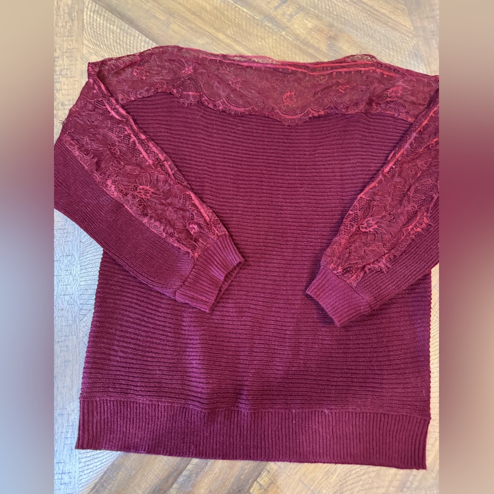 SHEIN Burgundy Knit Sweater With Lace Detail - Picture 6 of 11